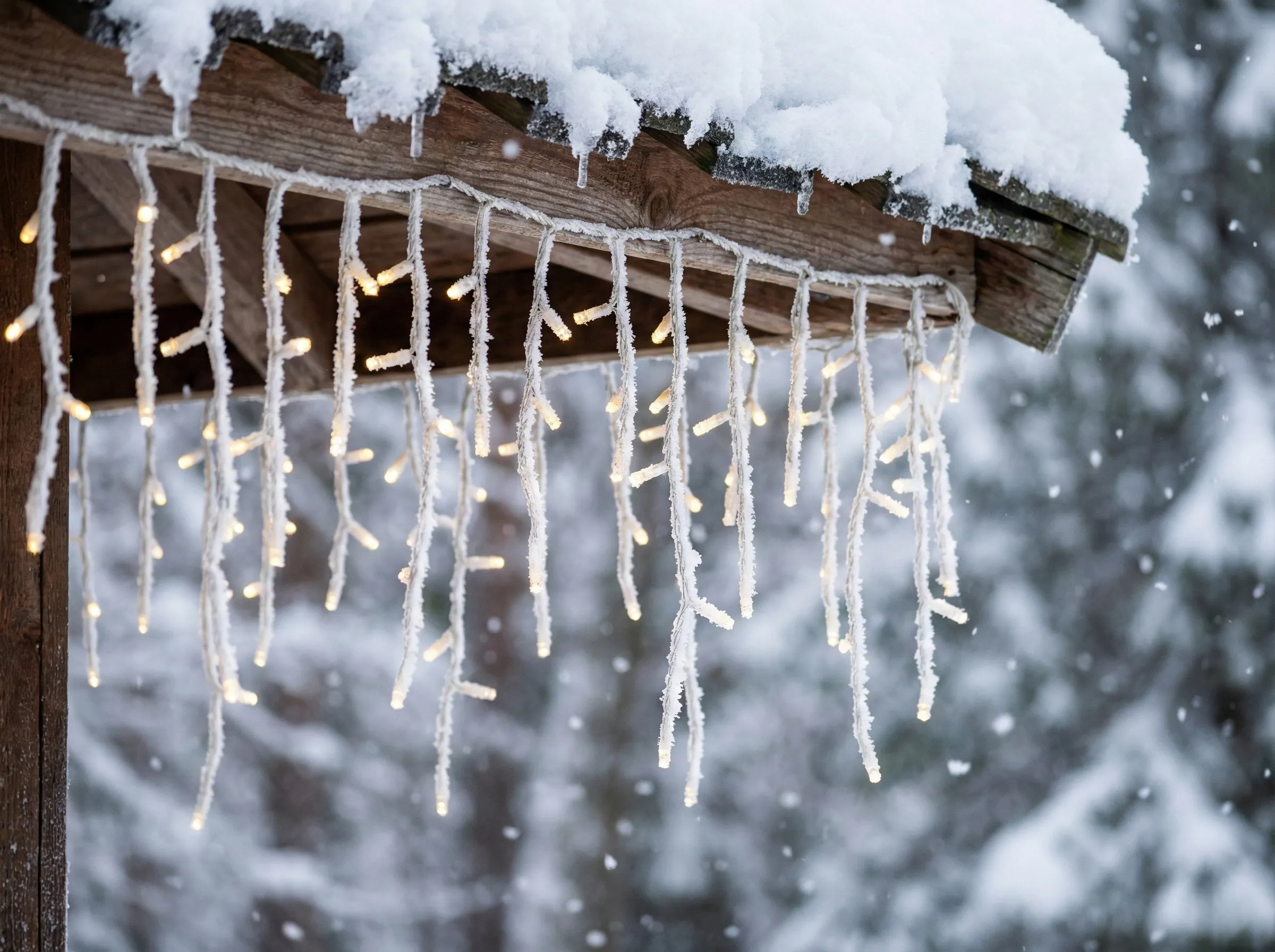 Icicle lights on roof