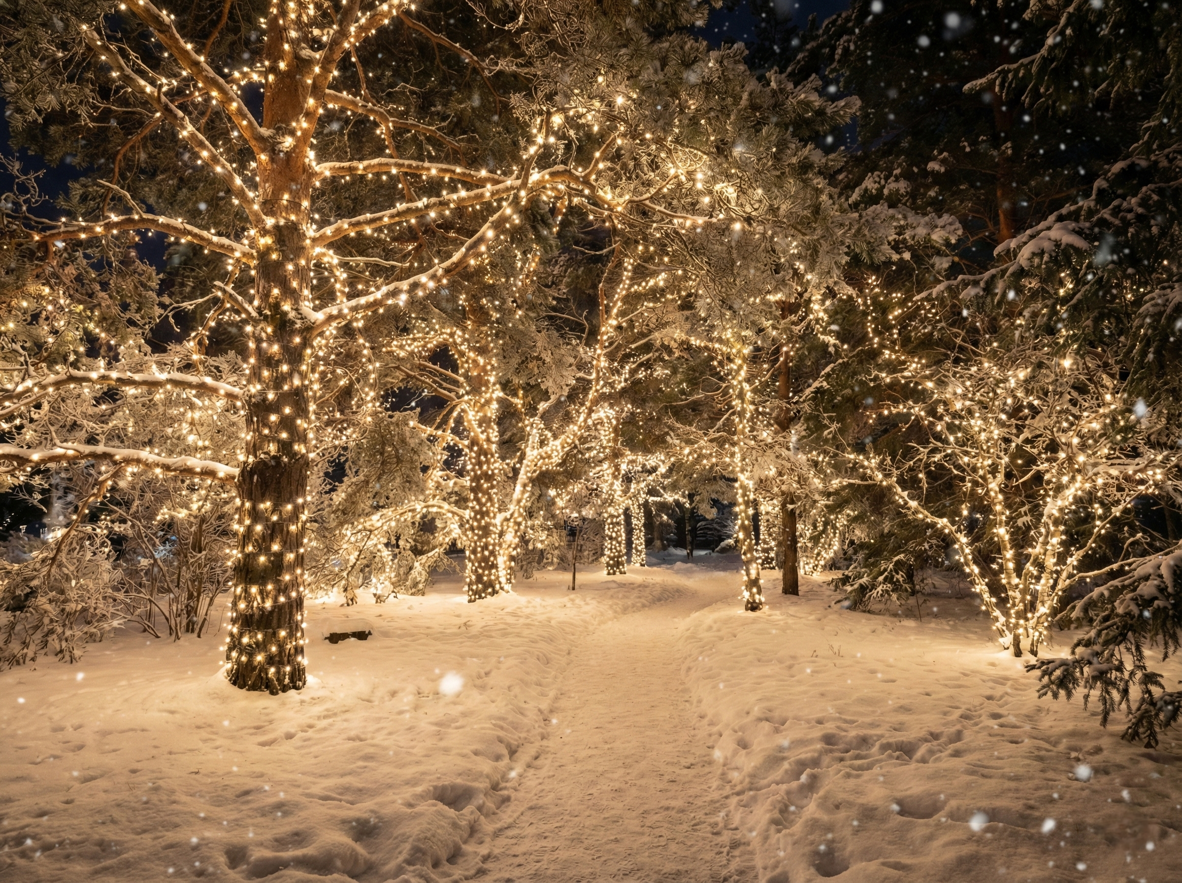 String lights on trees