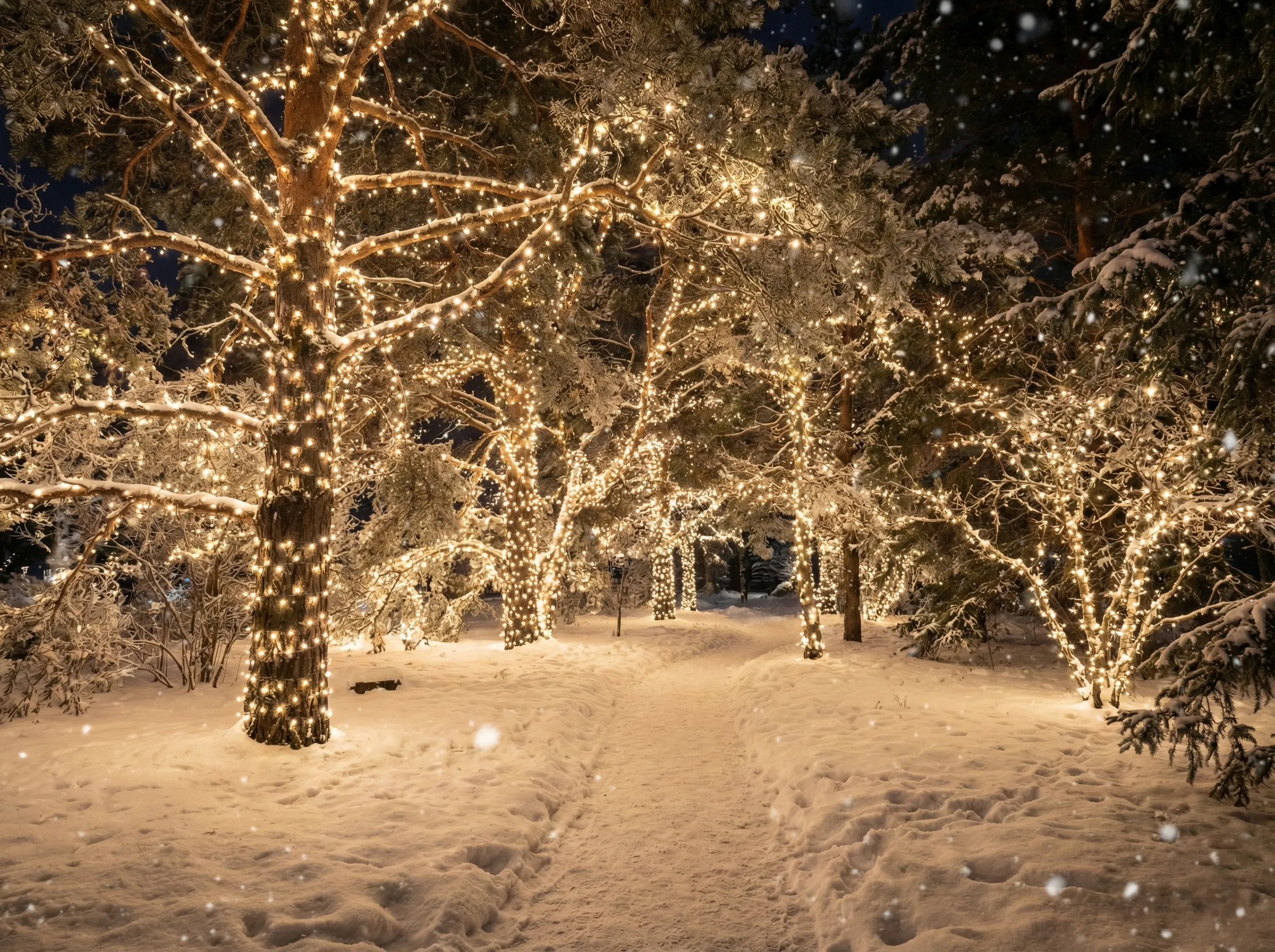 String lights on trees